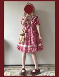 Princess tea party sweet lolita dress vintage lace bowknot cute grid victorian dress kawaii girl gothic lolita op loli cos