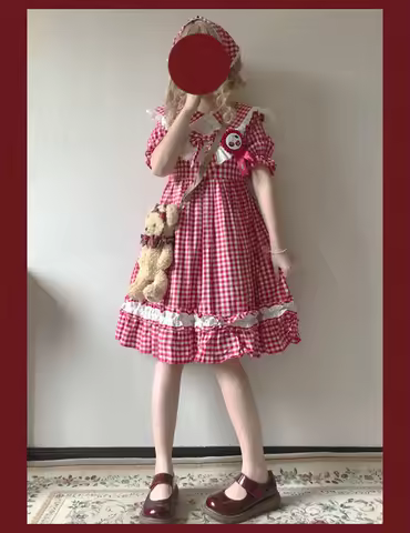Princess tea party sweet lolita dress vintage lace bowknot cute grid victorian dress kawaii girl gothic lolita op loli cos