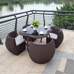 5 pcs Garden Rattan outdoor furniture hand woven wicker Dining table chairs Patio Terrace sectional set waterproof