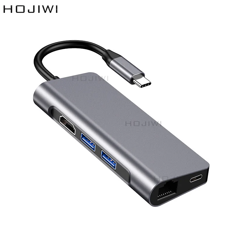 HOJIWI 7 in 1 Type-C Hub To HDMI Adapter to 4K Thunderbolt 3 USB C Hub TF SD Reader Slot PD for MacBook Pro/Air/Huawei Mate AA01