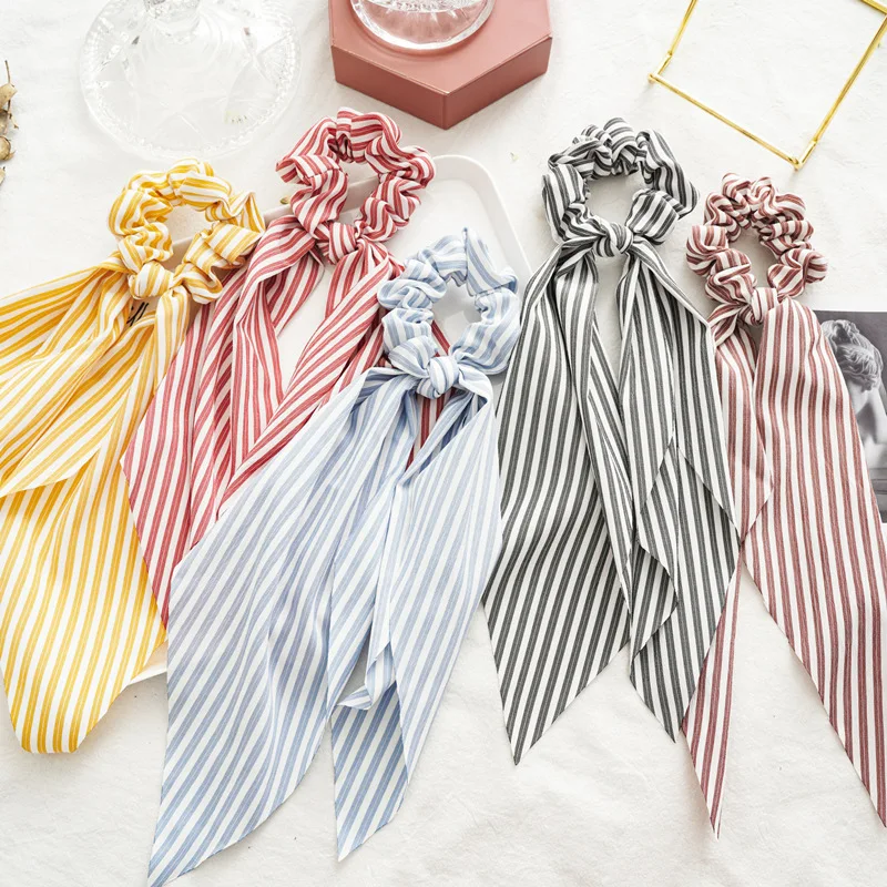 2024 Women Stripe Scrunchie Elastic Handmade Ponytail Hair Rope Korea Trendy Ribbons Chouchou Schrunches Hair Accessories