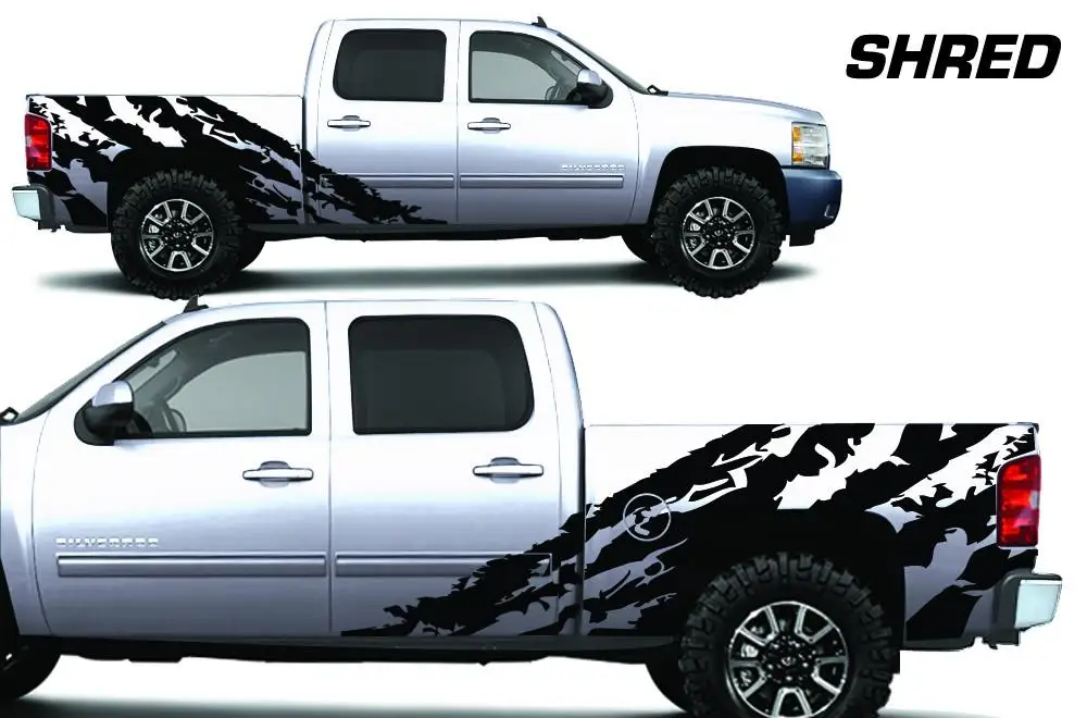 2pc Pickup Truck Tail Side Car Sticker SHRED Emblem Badge Vinyl Decals Decoration Sticker For CHEVROLET SILVERADO 1500/2500/3500