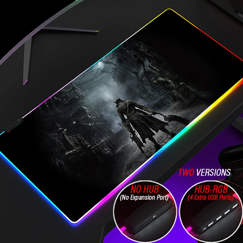 Bloodborne Custom RGB Creative Mouse Pad Blood Moon XXL LED Backlit Gaming Mousepad Large Luminous Multi HUB PC Hunter Slipmat