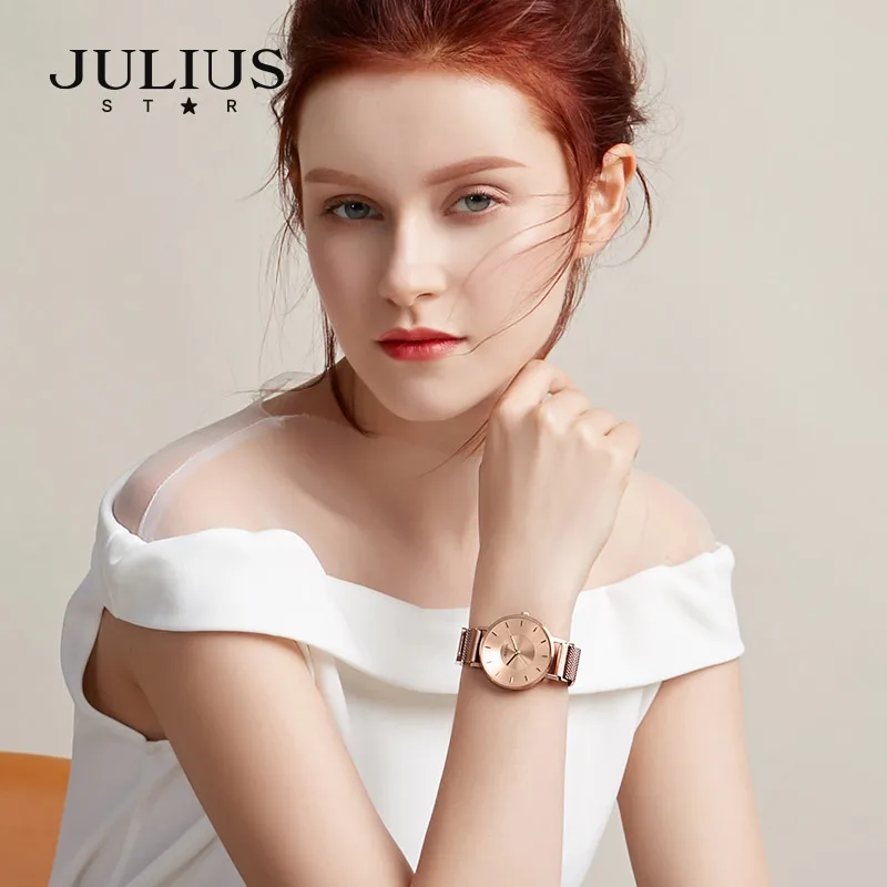 Julius Watch JS-025 Sapphie Crystal Glass chiusura magnetica Full Stainless Steel Mesh Band Women Top Luxury Watch