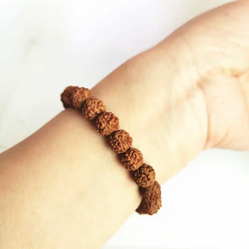 Tibetan Dzi with Rudraksha Bracelet Natural Bodhi Beads Beaded Stretch Nine Eye Dzi BB-137