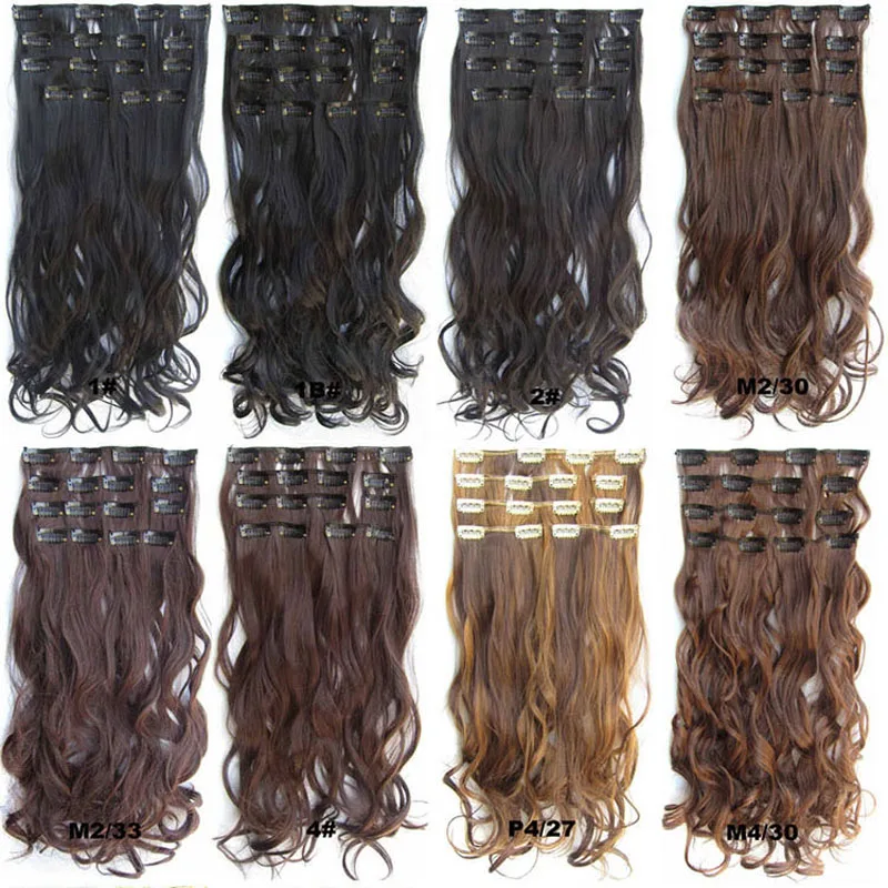 Jeedou Clip in Hair Extensions 7pcs/set Flase Hair Synthetic Natural Wavy Hairpiece Omber color