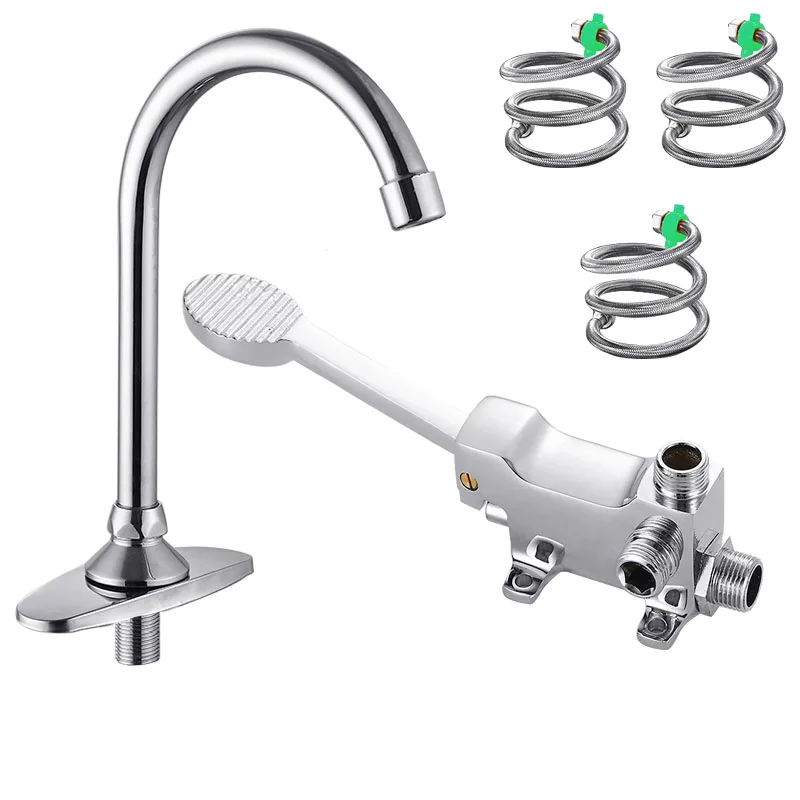 Medical Laboratory Tap Bathroom Basin Faucet Foot Pedal Brass Basin Cold and Hot Water Mixer basin Taps Faucet Accessories