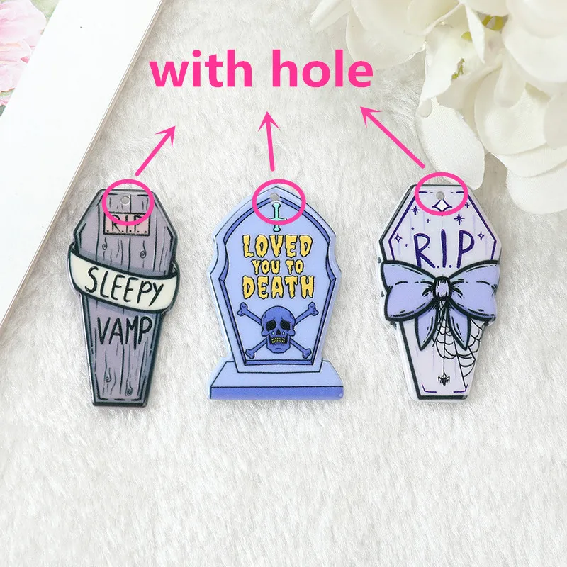 12Pcs Pastel Goth Coffin Charms Spooky Creative Acrylic Tombstone Pendant For Earring Necklace Diy Making