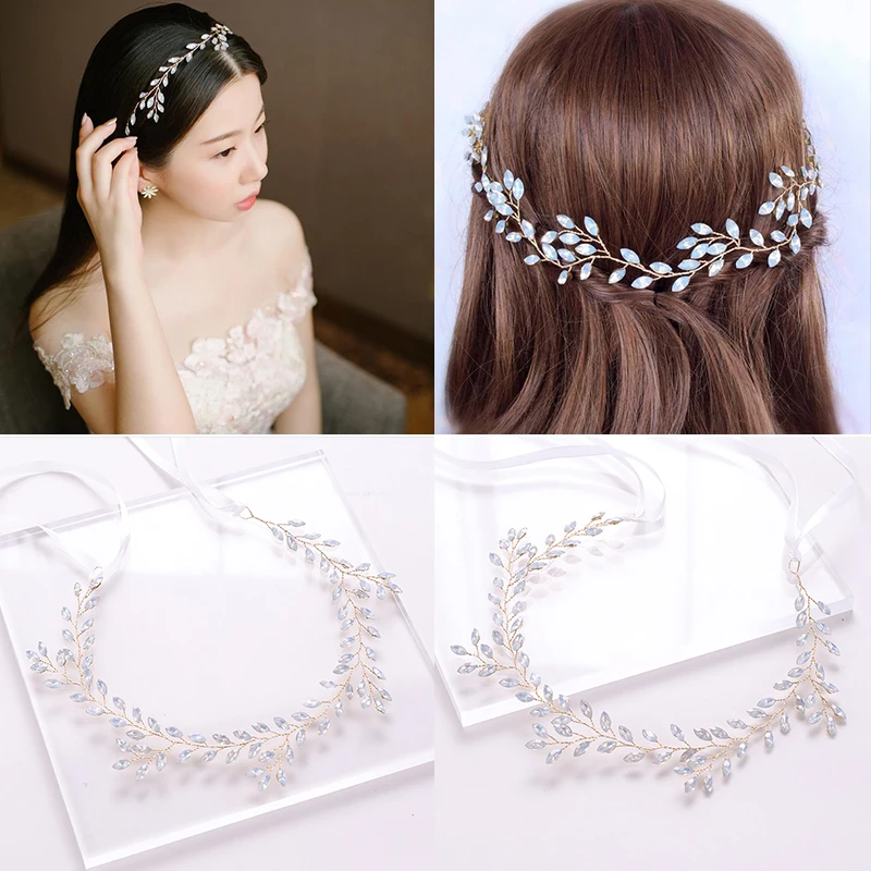 2020 Wedding Hair Accessories Crystal Pearl Headband tiara Flower Headpiece Hair Vine Women Hair Jewelry Bridal Hair Accessories