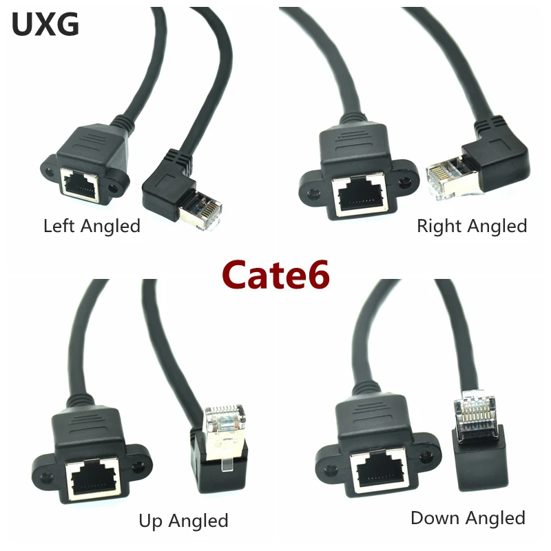 Cat 6e Up & Down Left Right Angle RJ45 Cat 5e 8P8C FTP STP UTP Cat 6e Male To Female Panel Mount LAN Ethernet Network Cable RJ45