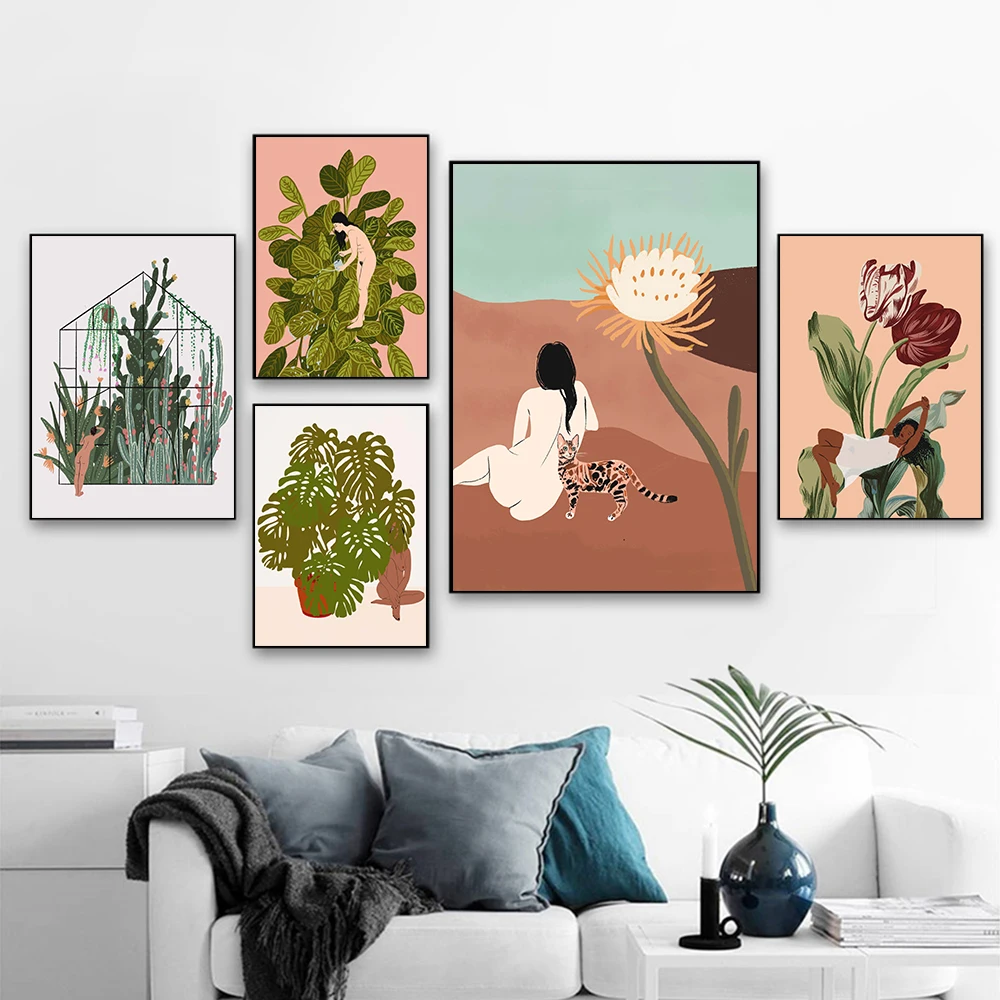 Plant Prints And Poster Feminist Women Canvas Painting Gallery Wall Art Girls Modern Pictures For Living Room Bedroom Home Decor