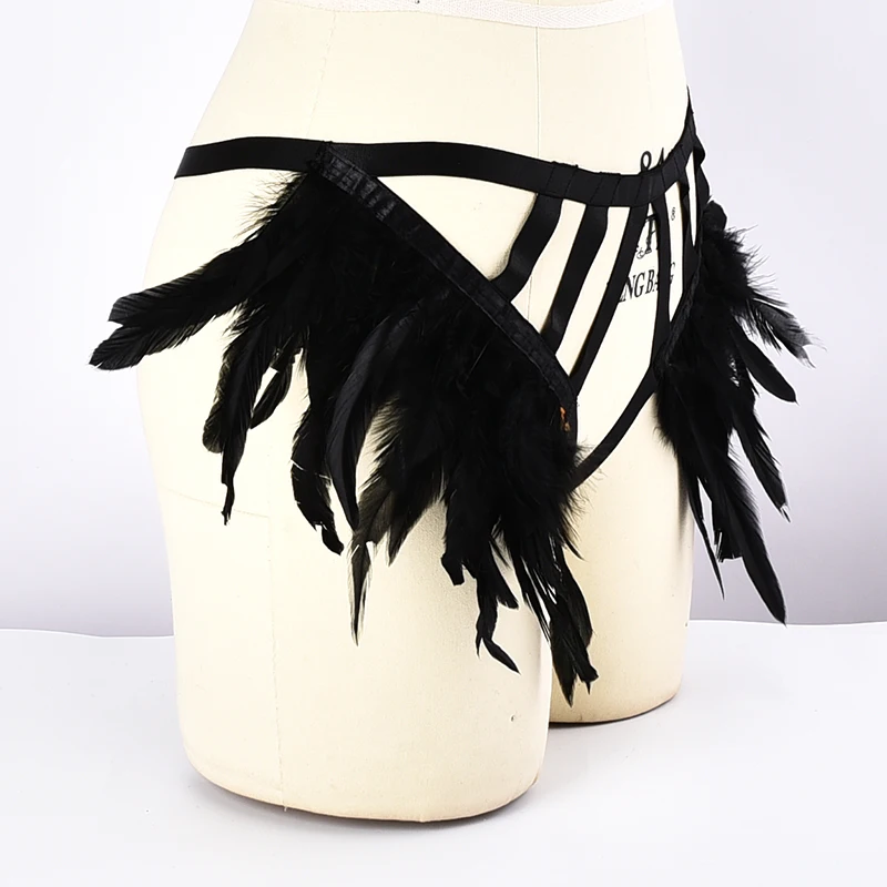 String en plumes pour femmes, Lingerie Sexy, sous-vêtements exotiques creux, Cage, Goth, culotte pour dames, t-back