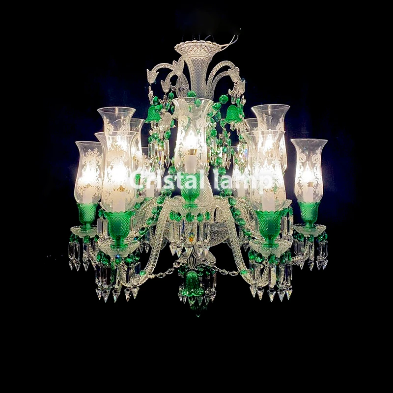 Customization Modern Green Glass Cup Crystal Chandelier Pendant Lights Deluxe Crystal Living Room Pendant Lamp Of The Hotel