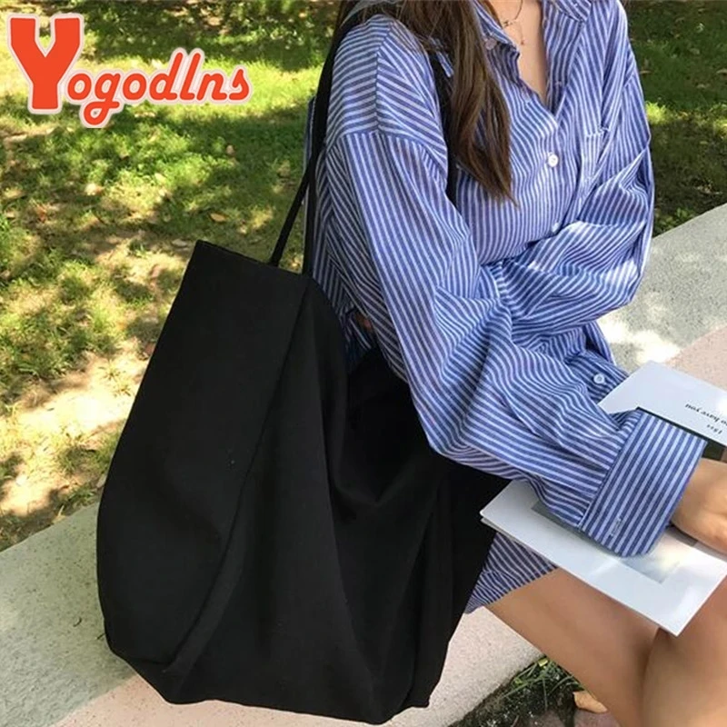 Yogodlns Cusual Canvas Handbag For Women Large Capacity Tote Bag Simple Solid Color Shoulder Bag Shopping Big Reusable Lady Tote