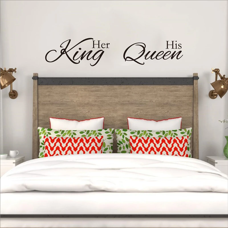 Her King His Queen Wall Sticker Master Bedroom Bathroom Vinyl Wall Decal Lovers Couple Husband Wife Decor Poster Art Murals