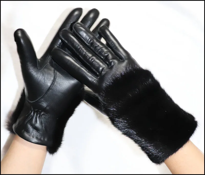 Gants en fourrure de renard de grande couleur haut de gamme pour femmes,gants en cuir naturel à écran tactile, gants en fourrure de vison épais en