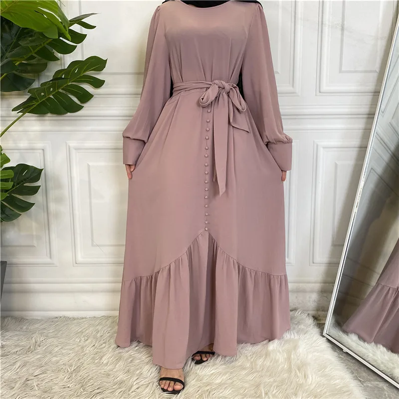 

Women Long Dress Islamic Arabic Abaya Malaysia Turkish Middle East Robe Caftan Eid Ramadan Dubai Muslim Maxi Robe Buttons Gown