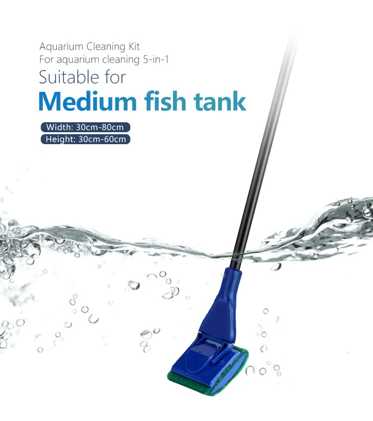 6-IN-1 Aquarium-Reinigungswerkzeuge-Sets, Aquarium-Reinigungsset, Fischnetz, Kies, Rechen, Algenschaber, Gabel, Schwamm, Bürste, Glasreiniger – Detail 5