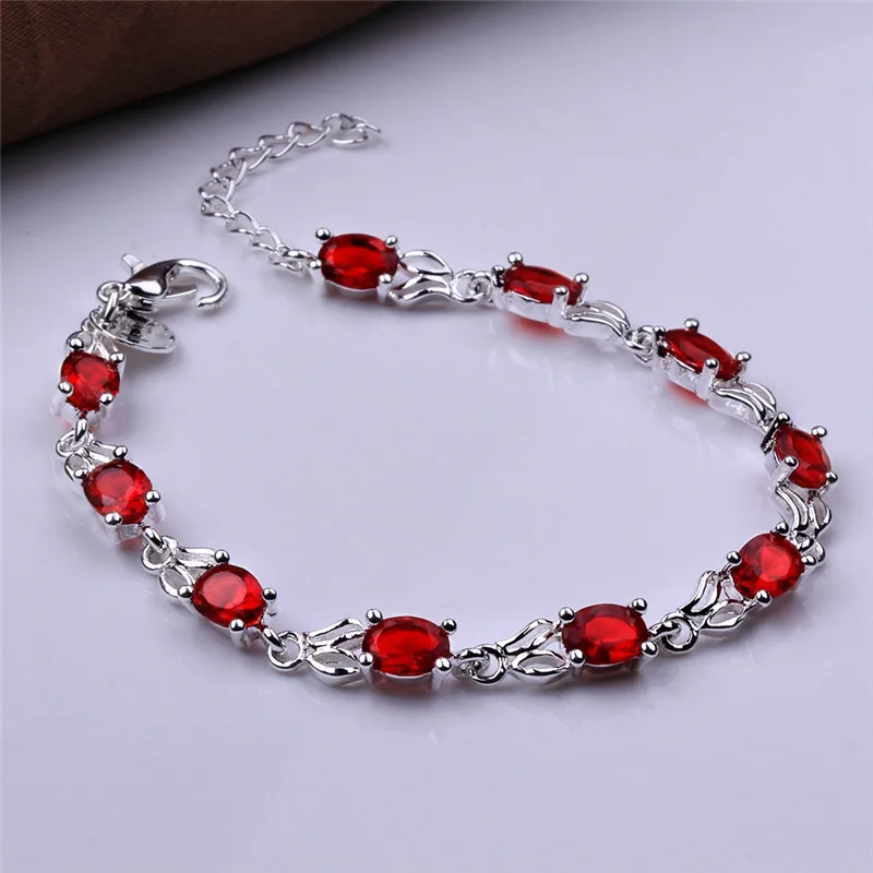 LEKANI Red Topaz Bracelets For Female Real 925 Sterling Silver Deep Red Gemstone Bracelet For Student Birthday Gift