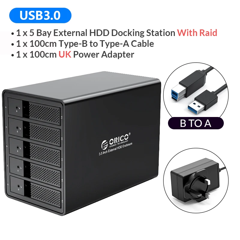 ORICO 95 Series 5 Bay 3.5'' USB3.0 HDD Docking Station Support