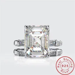 Emerald Cut 4ct Moissanite Diamond Ring sets 100% Original 925 sterling silver Engagement Wedding band Rings for Women Jewelry