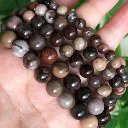 6 8 10 12mm Natural Stone Wooden Petrified Jades Bead Round Loose Beads For Jewelry Making Finding Bracelet Necklace Accessories