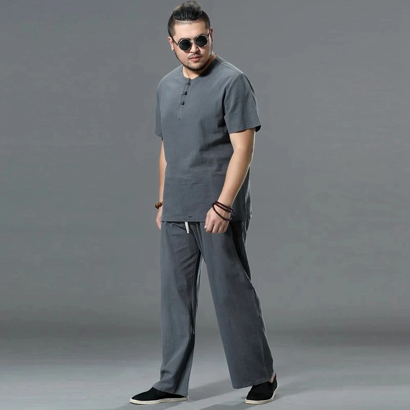 spring summer men sleep bottoms vintage Pants Cotton linen Wide Leg Pants elasticity Trousers Plus Size 8XL 9XL home Loose Pants