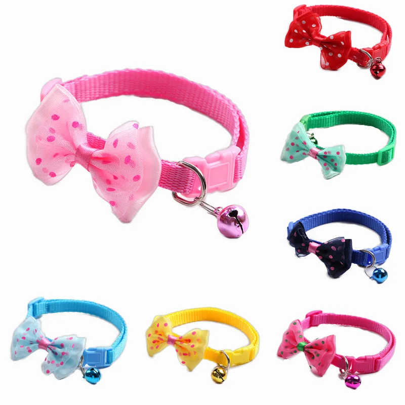 Colorful Cute Bowknot Bell Pet Collar Adjustable Buckle Cat Collar Pet Supplies  Personalized Kitten Collar Small Dog Accessory