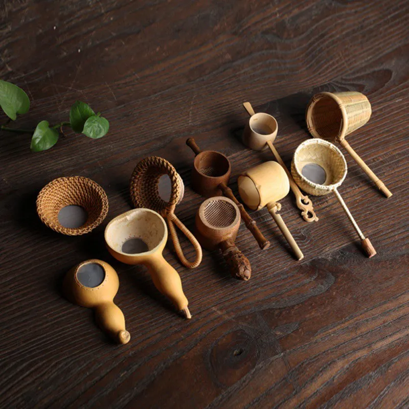 Tea Ceremony Accessories Japan Teaism Bamboo Rattan Gourd Shaped Tea Leaves Funnel Strainers for Tea Table Decor