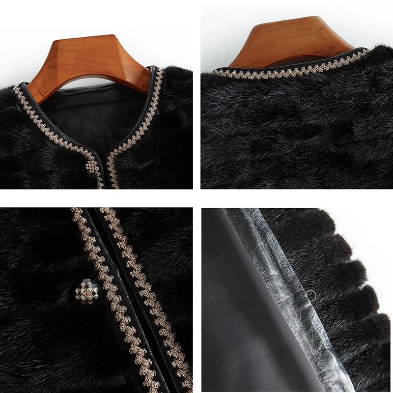 Coat Mink Fur Autumn Winter Short Long Sleeve Women\'s New Genuine Black Real Mink Fur Clothes Women Warm Jacket Large