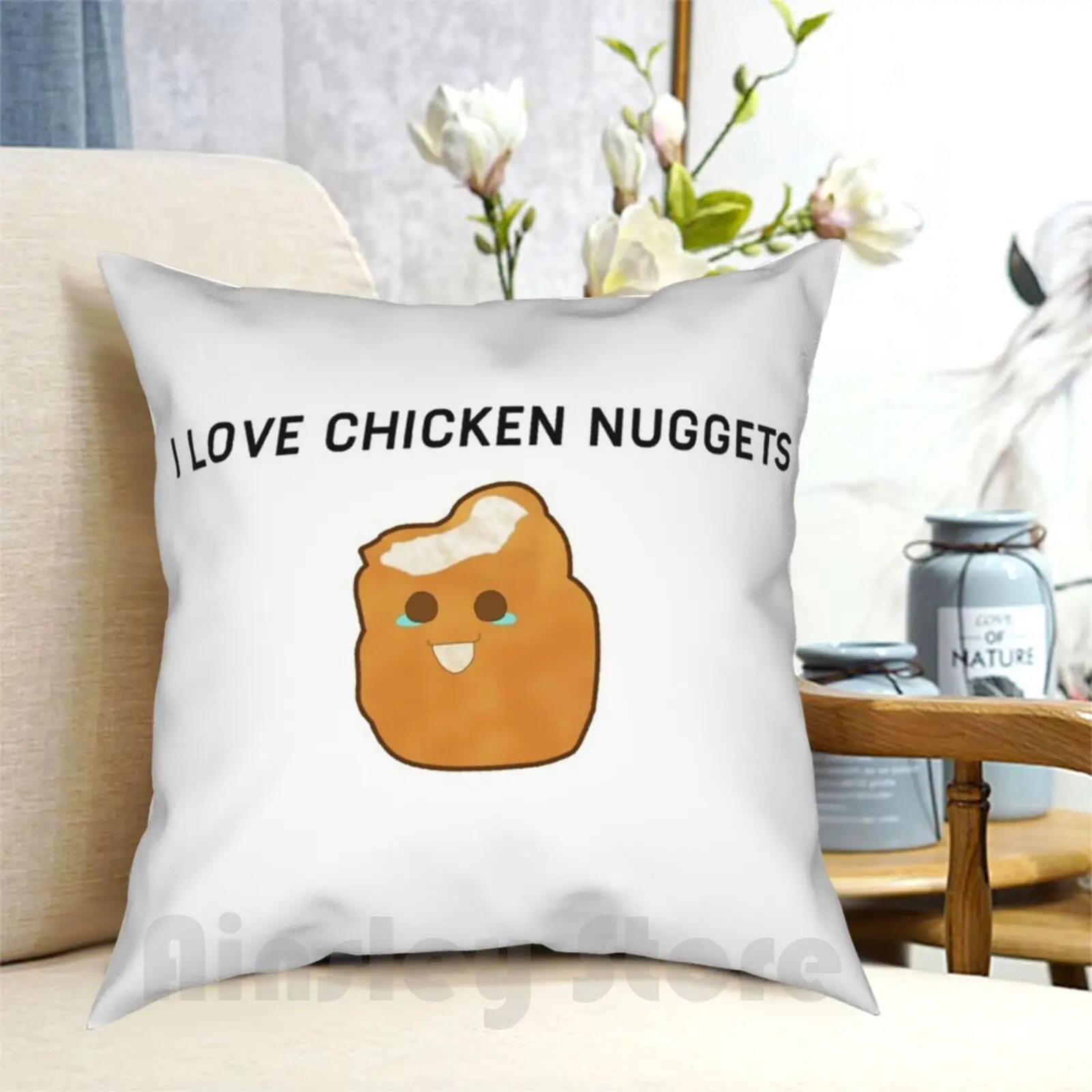 I Love Chicken Nuggets Pillow Case Printed Home Soft DIY Pillow cover Fries Funny Aesthetic Tumblr Kawaii Cute Chicken