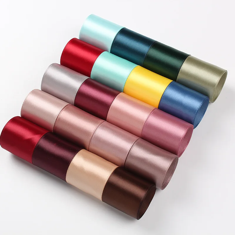 100Yards 6mm 9mm 13mm 16mm 19mm 25mm 38mm Silk Satin Ribbon Single Face Solid Color DIY Material Gift Wedding Packing Ribbons