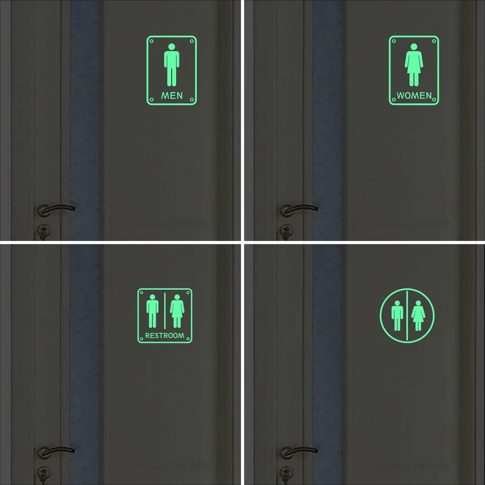 Male Female Toilet Sign Luminous Stickers Public Lavatory Label WC Bathroom Door Wall Decal Restroom Washroom Glow Indication