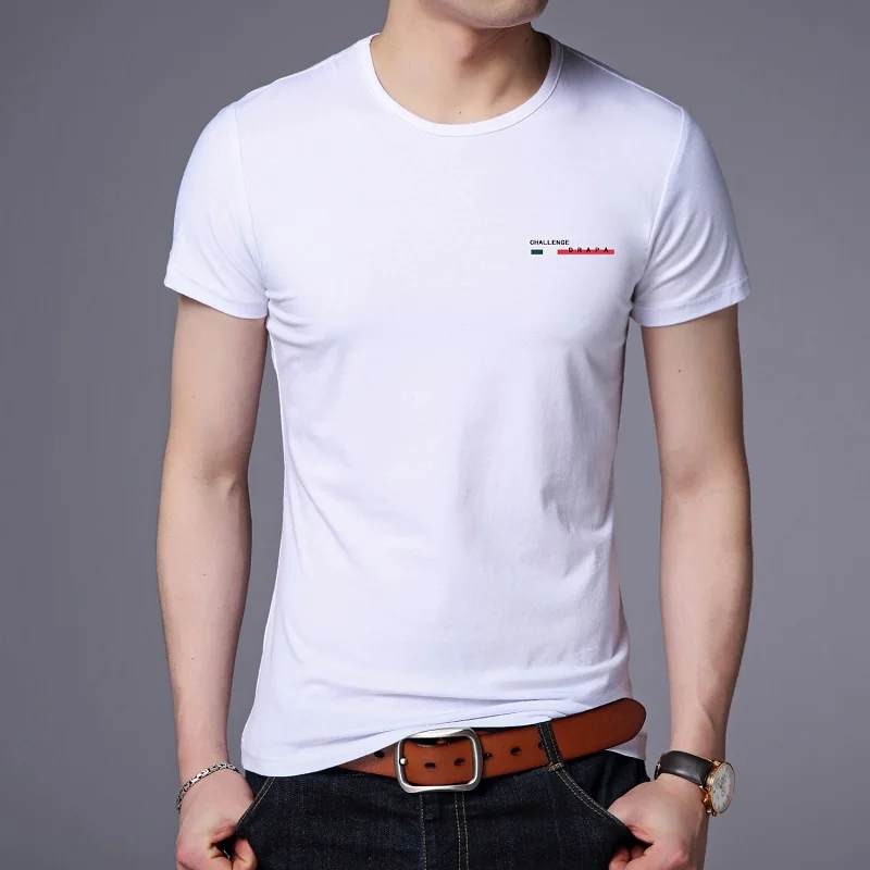 2023 New Summer Brand Tops Round Neck t Shirt For Men 95% Cotton 5% Spandex Plain Bulk Short Sleeve Casual Fashion Mens Clothes