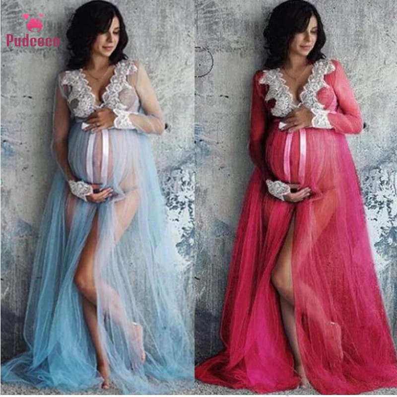 

Pudcoco Pregnant Dress Photo shoot Women Lace Maternity Dresses Gown Props Costume Pregnancy Lace Maxi Summer Dress Vestidos