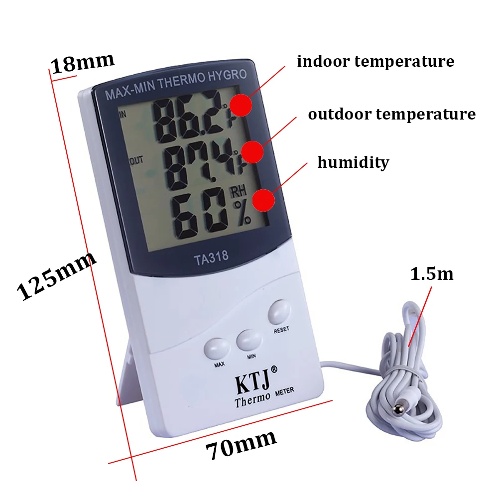 ChanFong Household LCD Digital Indoor Outdoor Thermometer Hygrometer MAX-MIN Meter With 1.5M Probe Sensor Cable Weather Station