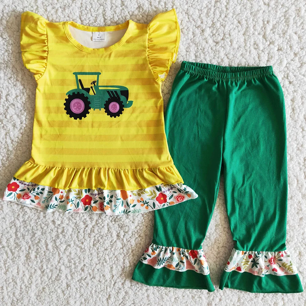 

RTS Baby Girls Short Sleeve Western Design Children Clothing Bell Bottom Pants Boutique Girls Clothing Toddler Outfits Wholesale