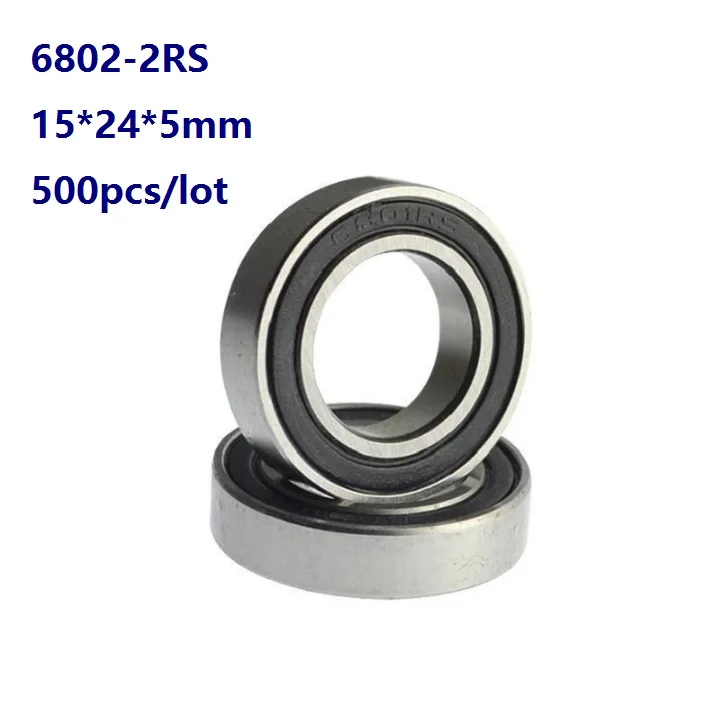 500pcs/lot 6802RS 6802-2RS 6802 2RS 15*24*5mm Double rubber cover Thin Wall Deep Groove Ball bearing 15×24×5mm