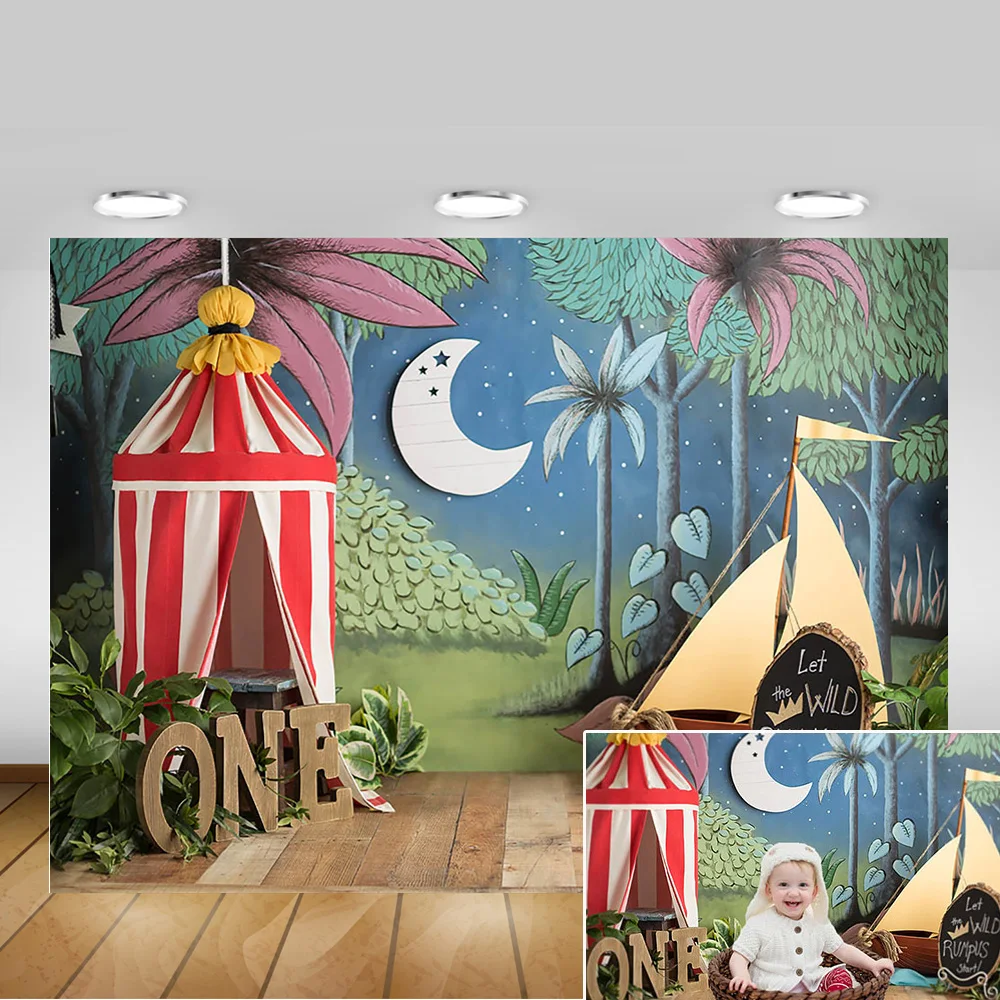 Wild One Birthday Photo Background Jungle Forest Adventure Safari Party Backdrop Oil Painting 1st Birthday Portrait Photography