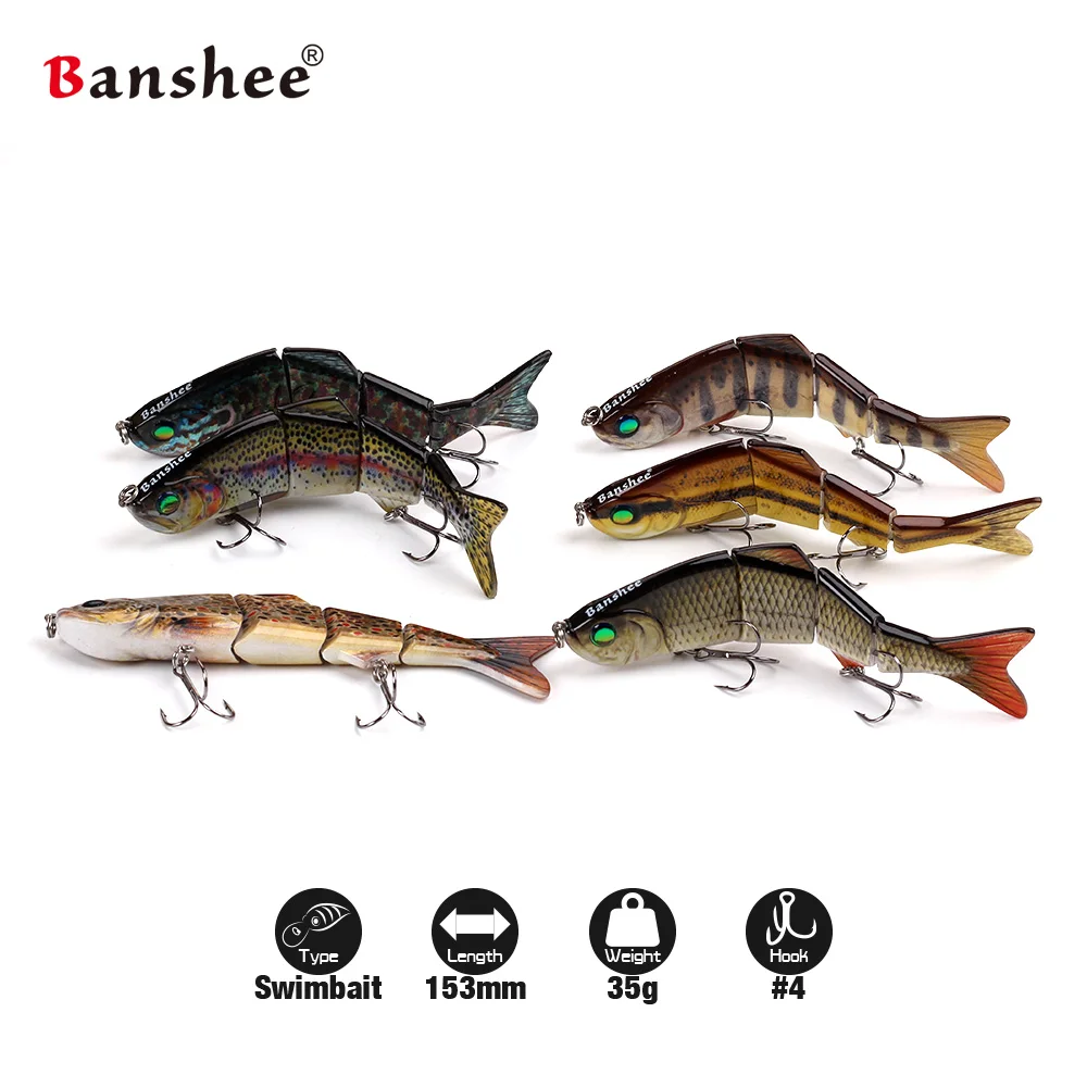 

Banshee 6pcs/lot 153mm 35g Nexus Prophecy VMJ04-6 Multi Jointed Minnow Fishing lure Best Rattle Sound wobbler Sinking Swimbait