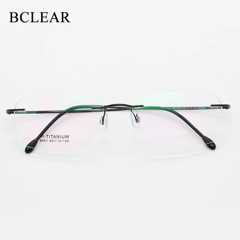 BCLEAR High Quality Ultra Light Pure Titanium Unisex Rimless Optical Frame Memory Thress-piece Rimless Glasses Men Women 9001