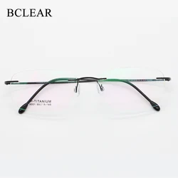 BCLEAR High Quality Ultra Light Pure Titanium Unisex Rimless Optical Frame Memory Thress-piece Rimless Glasses Men Women 9001