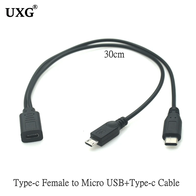 Type-c USB 3.1 / Micro USB 1 Female to Micro/Mini USB Type-c Type B Male Y Splitter Charge Extension Date Splitter Adapter Cable