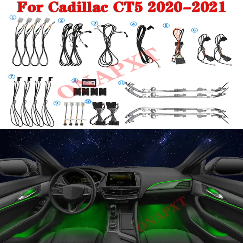 

Car Ambient Light 64-Color Set For Cadillac CT5 2020-2021 Button Control Decorative Atmosphere Lamp illuminated LED Strip