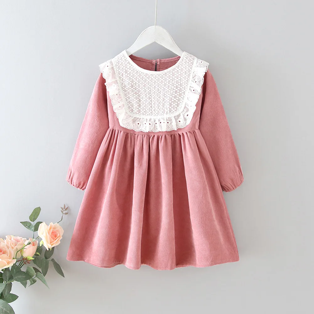 Girls\' Dresses 2021 Autumn New Style Children Baby Kids Clothing Korean Japanese Style Loose Lace Lapel Girl Fashionable Dress