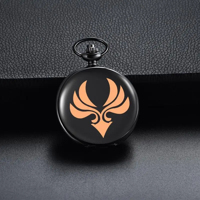 2021 Anime Game Impact Classic Black Quartz Pocket Watch Seven Elements Simple Watch Necklace Pocket Watch Men Women\'s Gifts