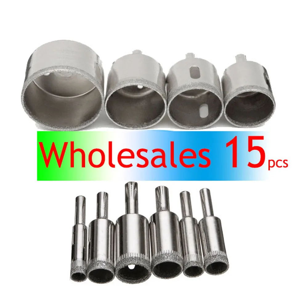 Wholesales 15Pcs 6-50mm Diamond Drill Bits Set Hole Saw Cutter Tool Glass Marble Granite Use for Glass, Marble, Tile or Granite