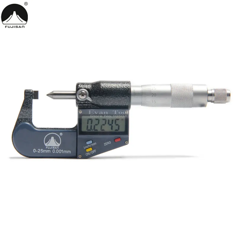 FUJISAN micrómetro Digital de un solo punto 0-25mm/0.001 sonda 60 grados pulgadas/mm punta de hoja Brobe calibrador herramientas de mesa