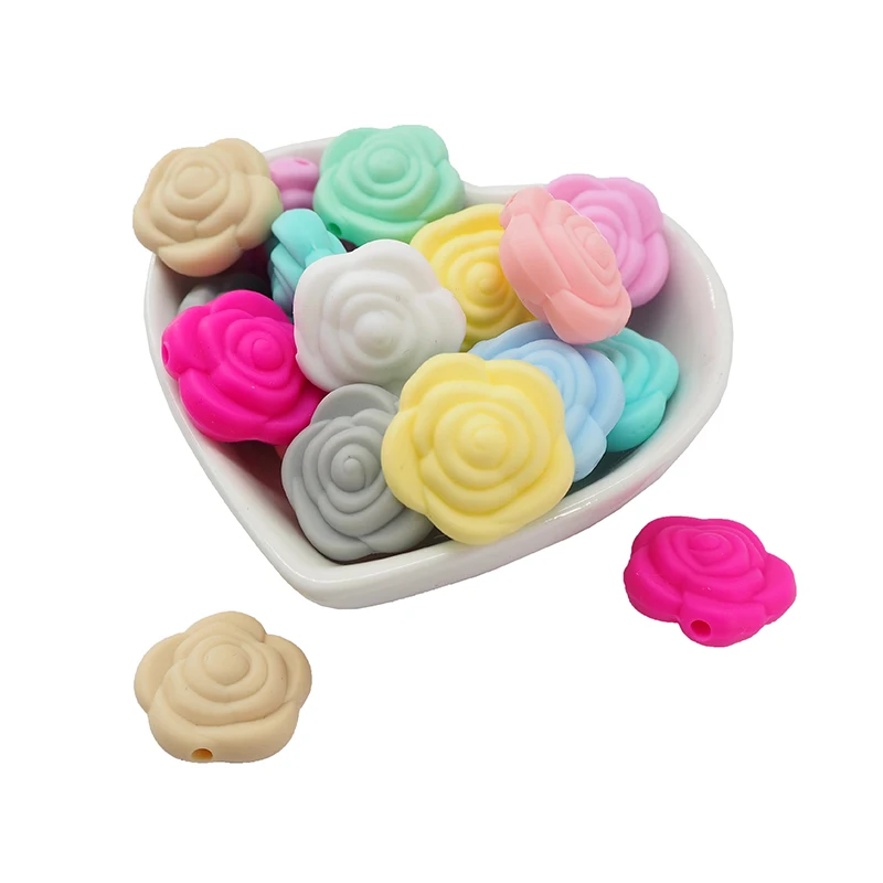 

Chenkai 10PCS BPA Free Silicone Rose Beads Baby Flower Teething For DIY Chewable Nursing Pendant Pacifier Chain Accessories