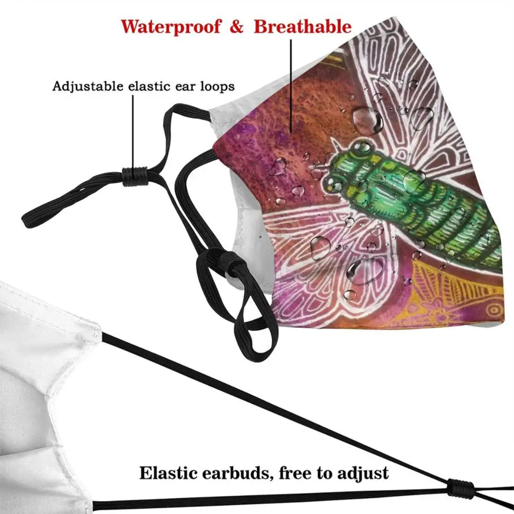 Зеленая маска-Цикада «сделай сам», моющийся фильтр Pm2.5, РТ, тренд, Цикада, жук, насекомое, Lynnette Shelley, животное, дикая природа, дикий цветок